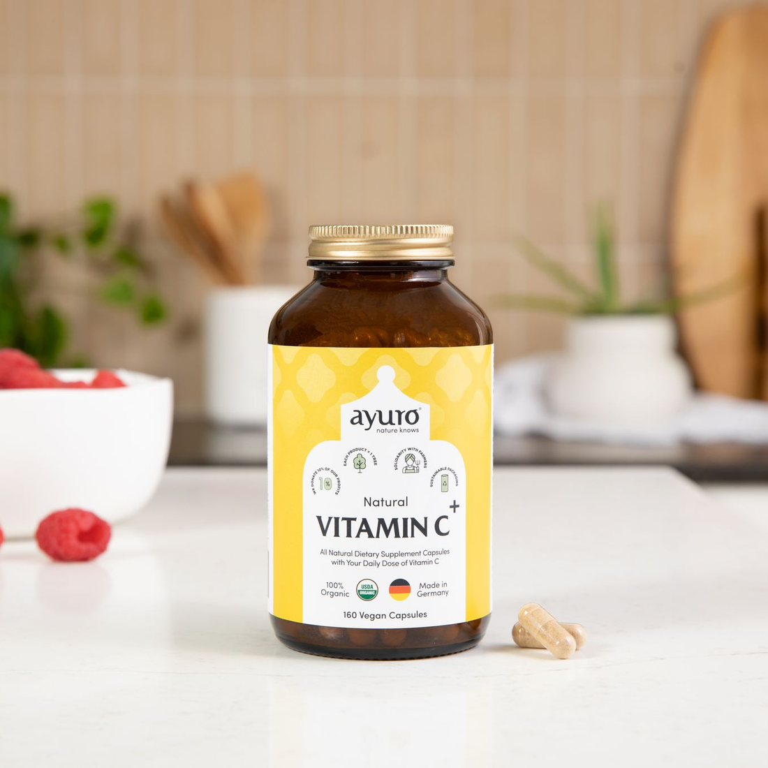 organic-vitaminc-ayuro-bottle-with capsules